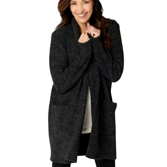 Barefoot Dreams Sweater Women 1X‎ Black CozyChic Knit Cali Open Cardigan - Picture 1 of 11